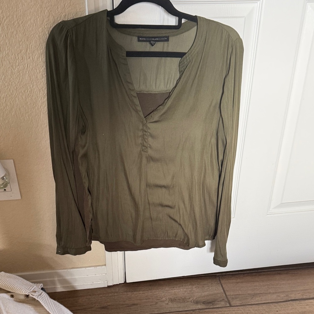 White House Black Market Olive Long Sleeve Blouse